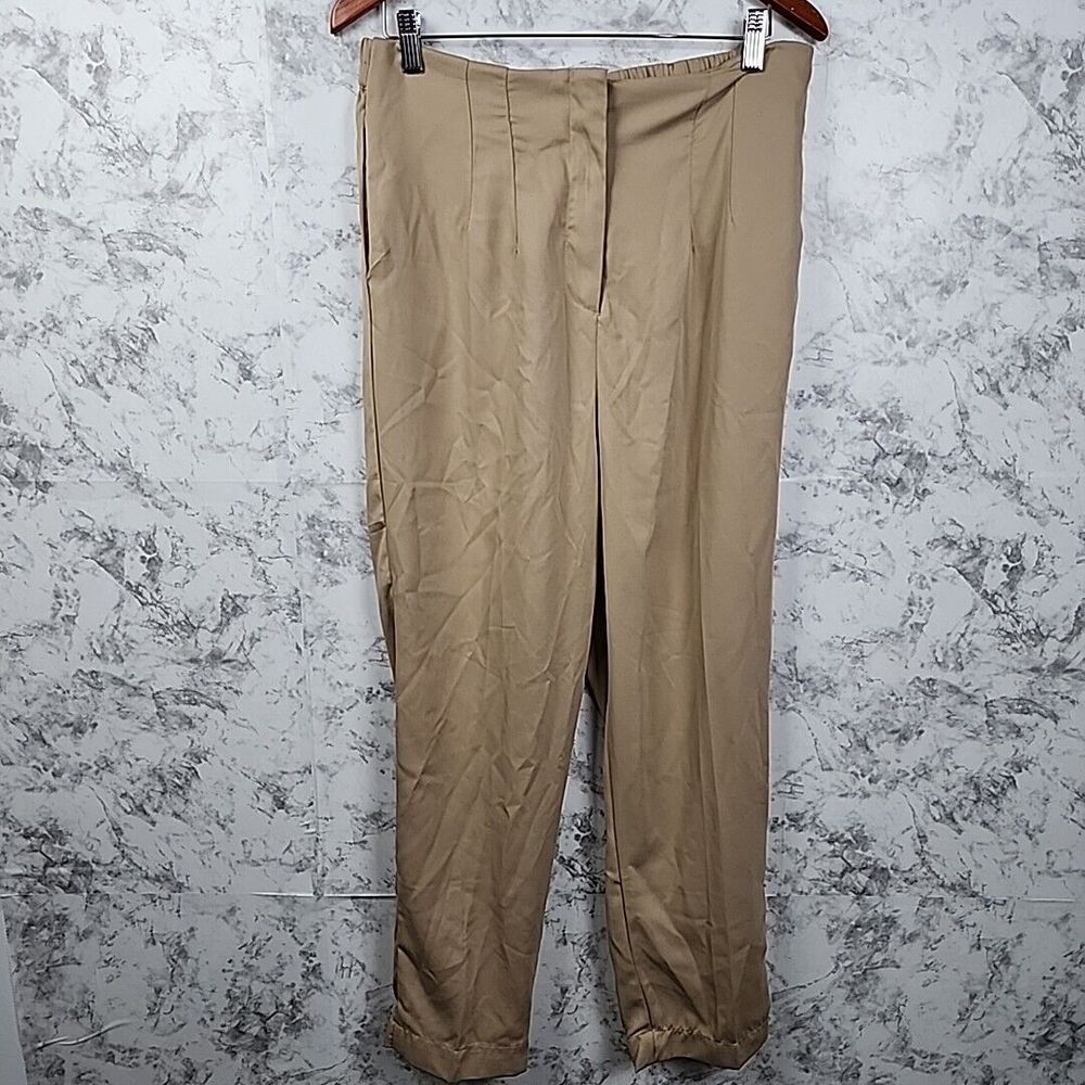 Jayne Tan Khaki High Rise Pleated Straight Leg Trousers Pants XL NWT Workwear